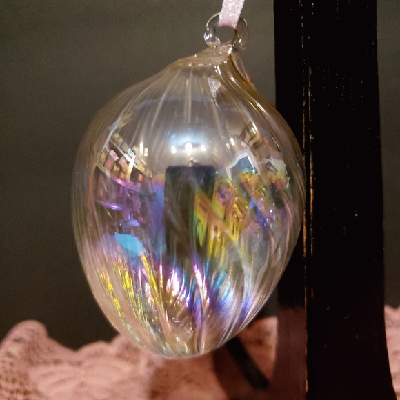 Vintage Blown Glass Ornaments Iridescent Pastel Hanging Decorations Set of 4 - Picture 4 of 8